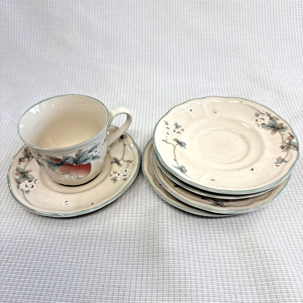 Epoch China Apple Magic Korea Cup & Saucer + 4 Replacement Saucer Dishes